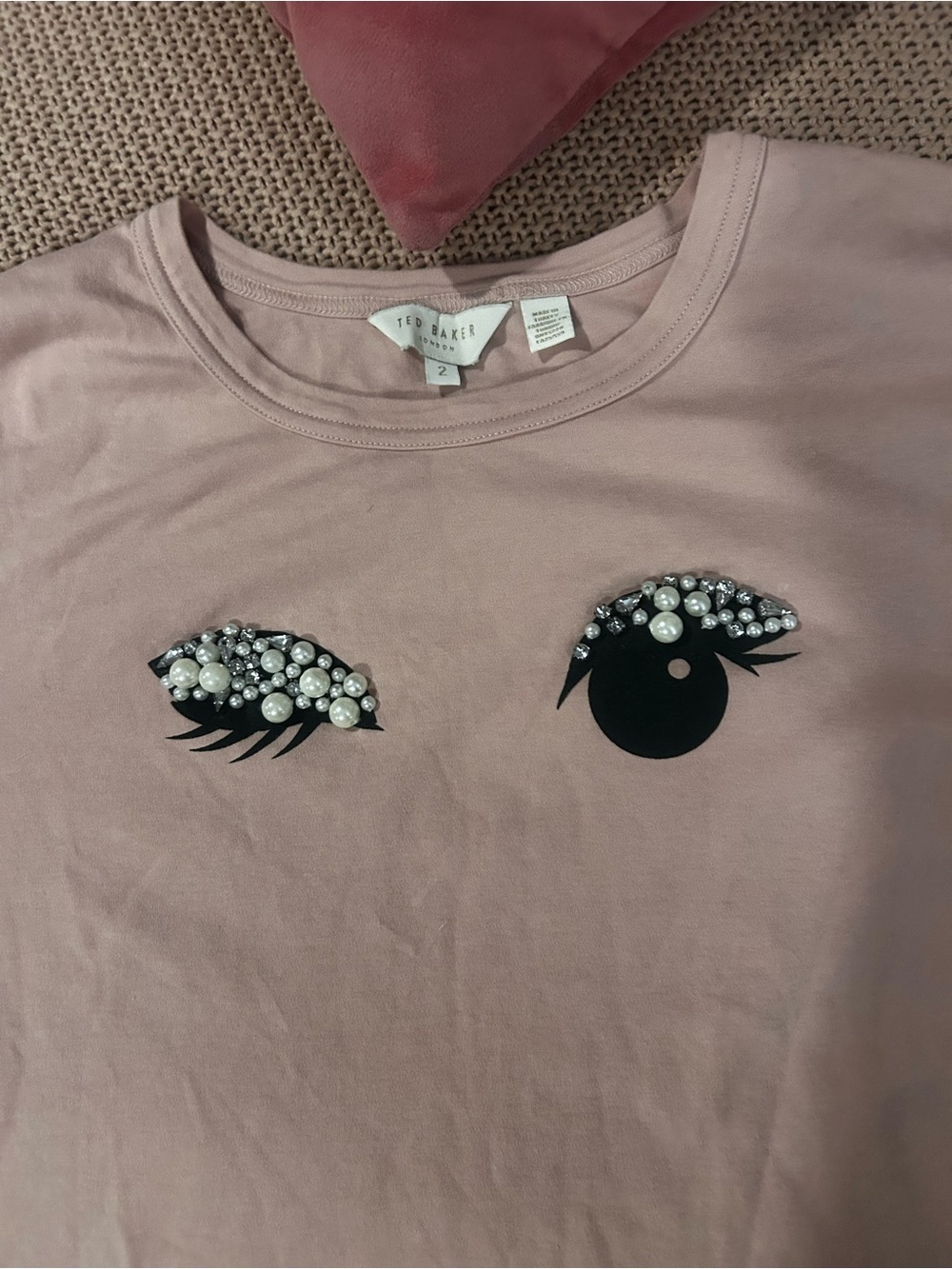 Ted Baker London Flutter Those Lashes Pink Embellished T-Shirt Size 2